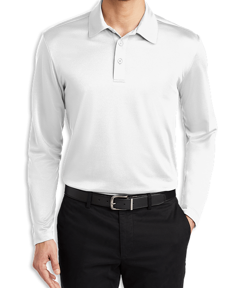 Port Authority Silk Touch Long Sleeve Performance Polo - Embroidered in White