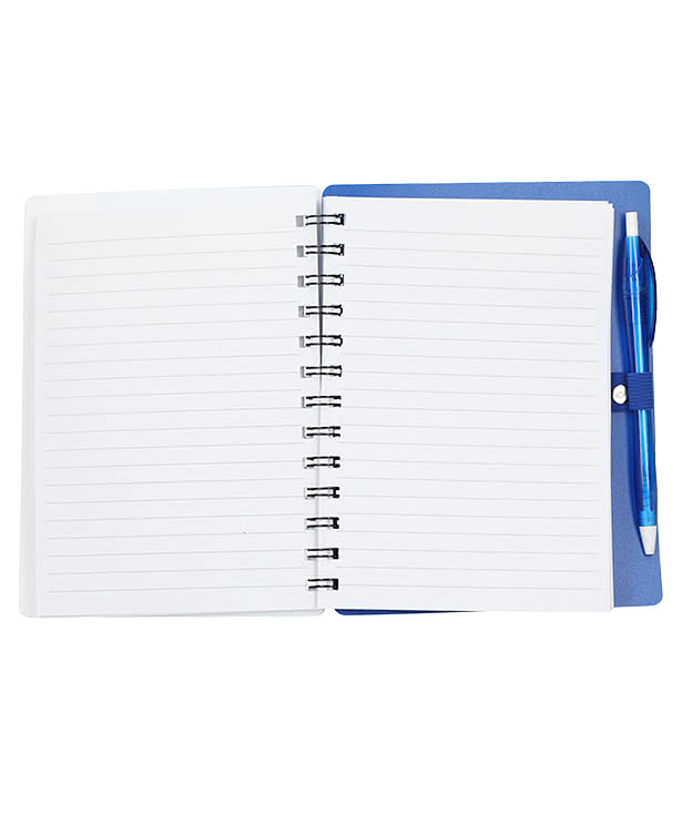 Recycled Soft Cover Dual Pocket Spiral Notebook with Pen
