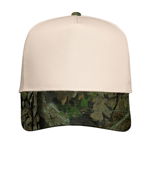Valucap Five Panel Twill Baseball Hat in Natural/Mossy Oak Breakup