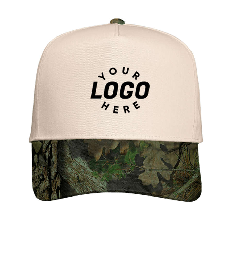 Valucap Five Panel Twill Baseball Hat in Natural/Mossy Oak Breakup