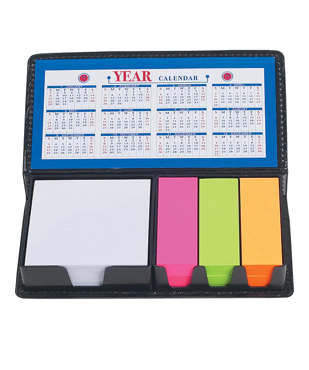 Leather Look Case of Sticky Notes with Calendar