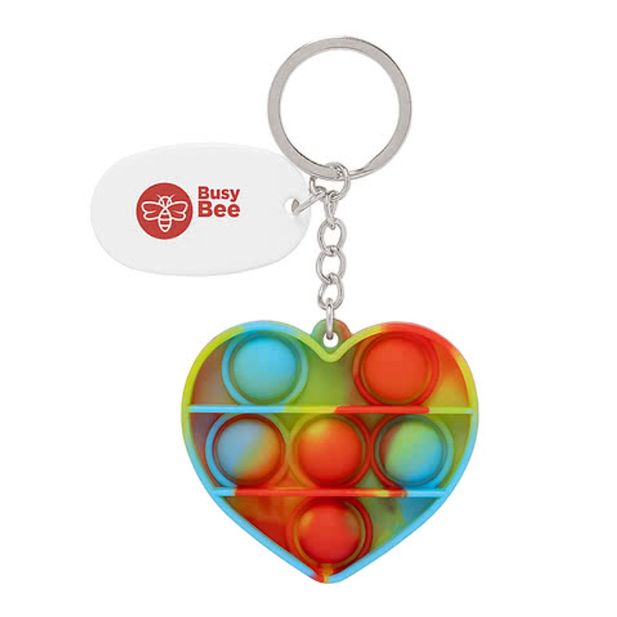 Push Pop Bubble Heart Fidget Keychain in REACTIVE RAINBOW