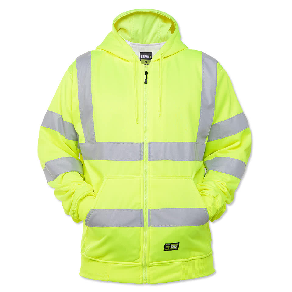 Berne Hi-Vis Class 3 Lined Full-Zip Hooded Sweatshirt
