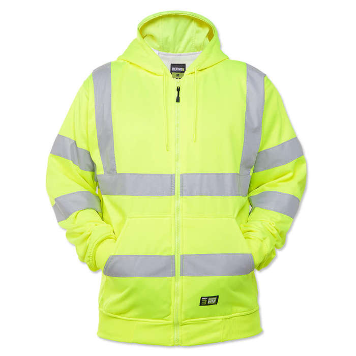 Berne Hi-Vis Class 3 Lined Full-Zip Hooded Sweatshirt