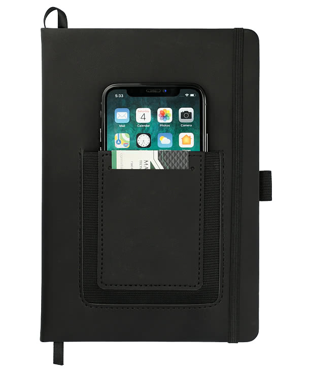 Debossed Vienna Phone Pocket Hard Cover Notebook