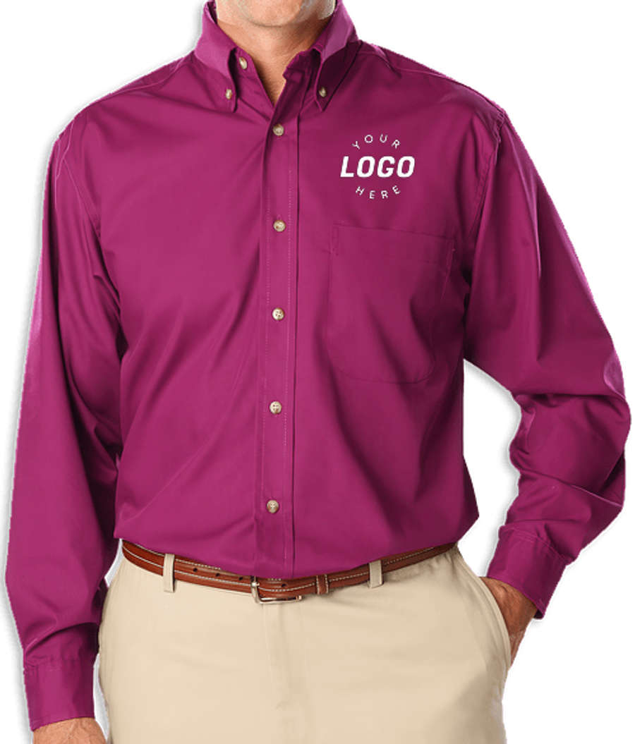 Blue Generation Superblend Poplin Long Sleeve Dress Shirt - Printed in Berry