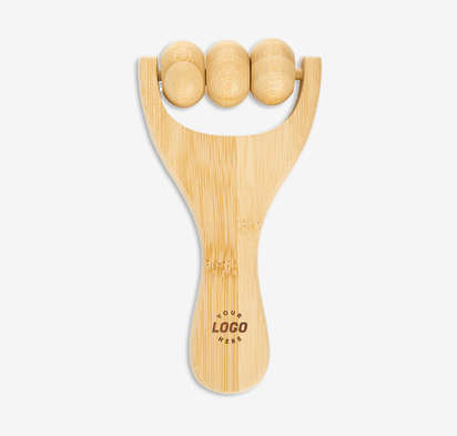 Laser Engraved Bamboo Handheld Massager with Rollers-default