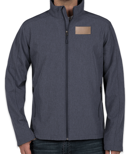 Port Authority Core Fleece Lined Soft Shell Jacket  - Faux Leather Patch in Navy Heather