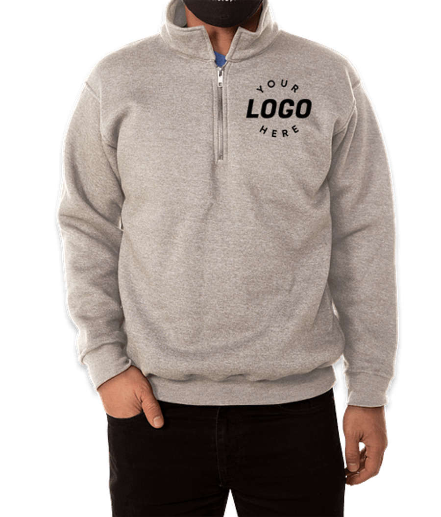 Bayside USA-Made Quarter-Zip Pullover Sweatshirt in Cream