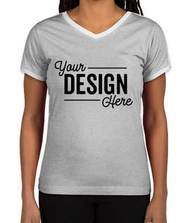 LAT Women's Retro Ringer V-Neck T-shirt - Color: Heather / White