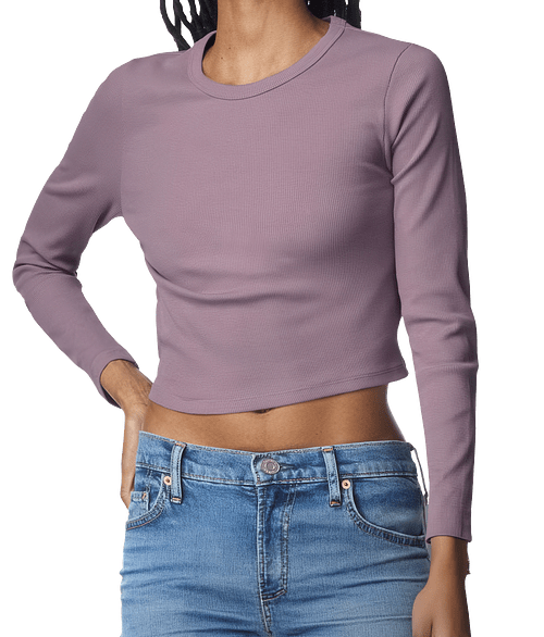 American Apparel Women's Baby Rib Heavyweight Long Sleeve Cropped T-shirt in Smokey Violet