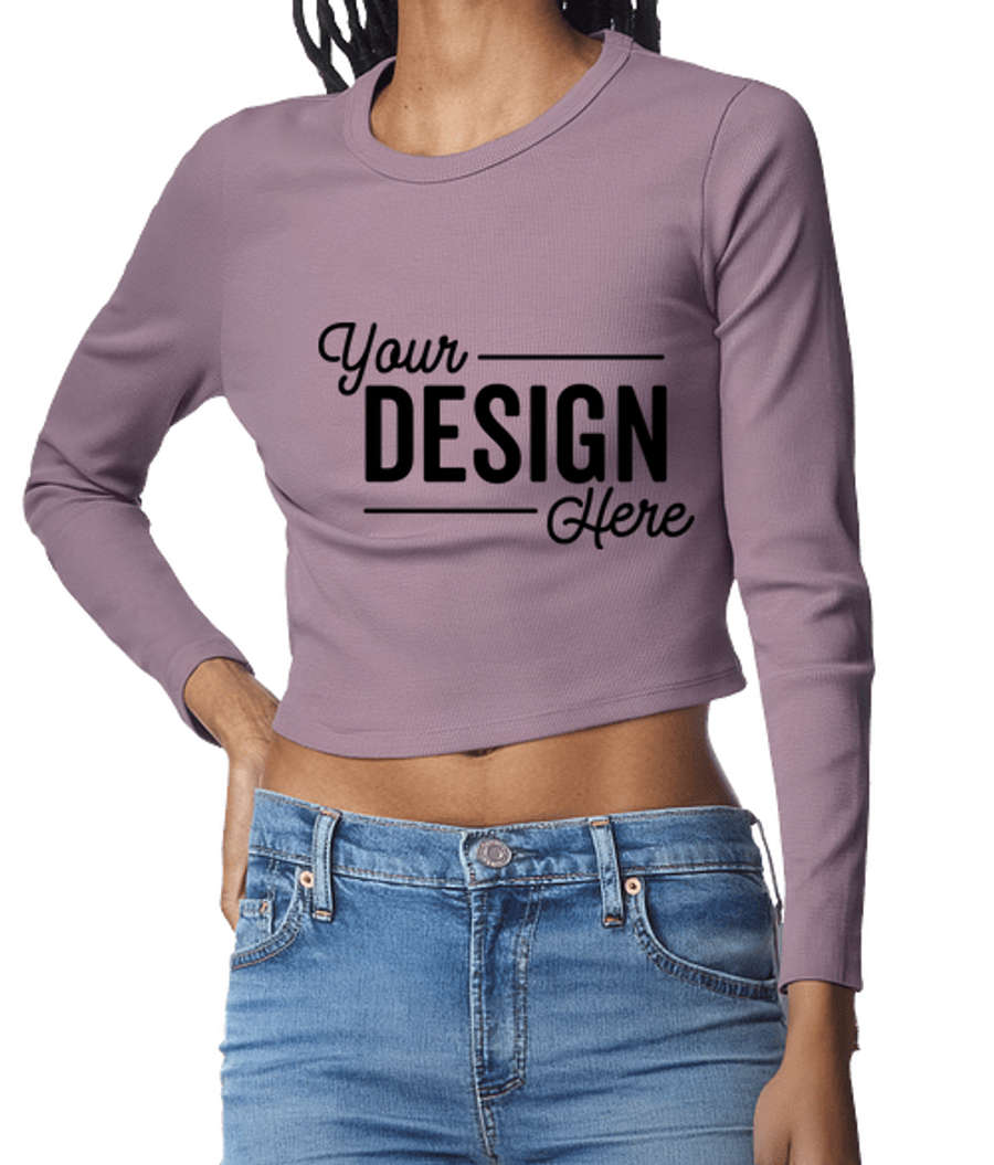 American Apparel Women's Baby Rib Heavyweight Long Sleeve Cropped T-shirt in Smokey Violet