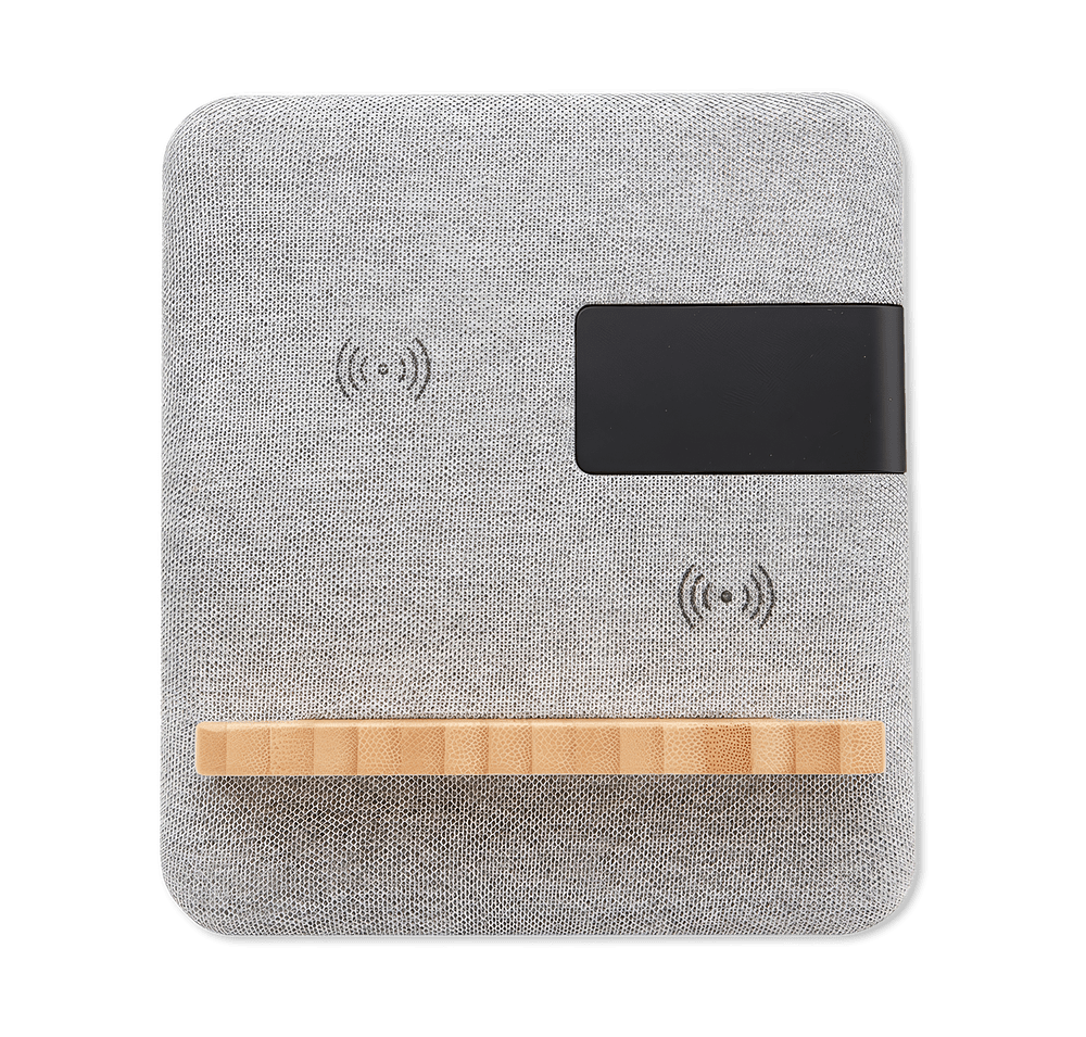 Fabric & Bamboo Qi 15W Portable Wireless Charging Pad and Clock-default