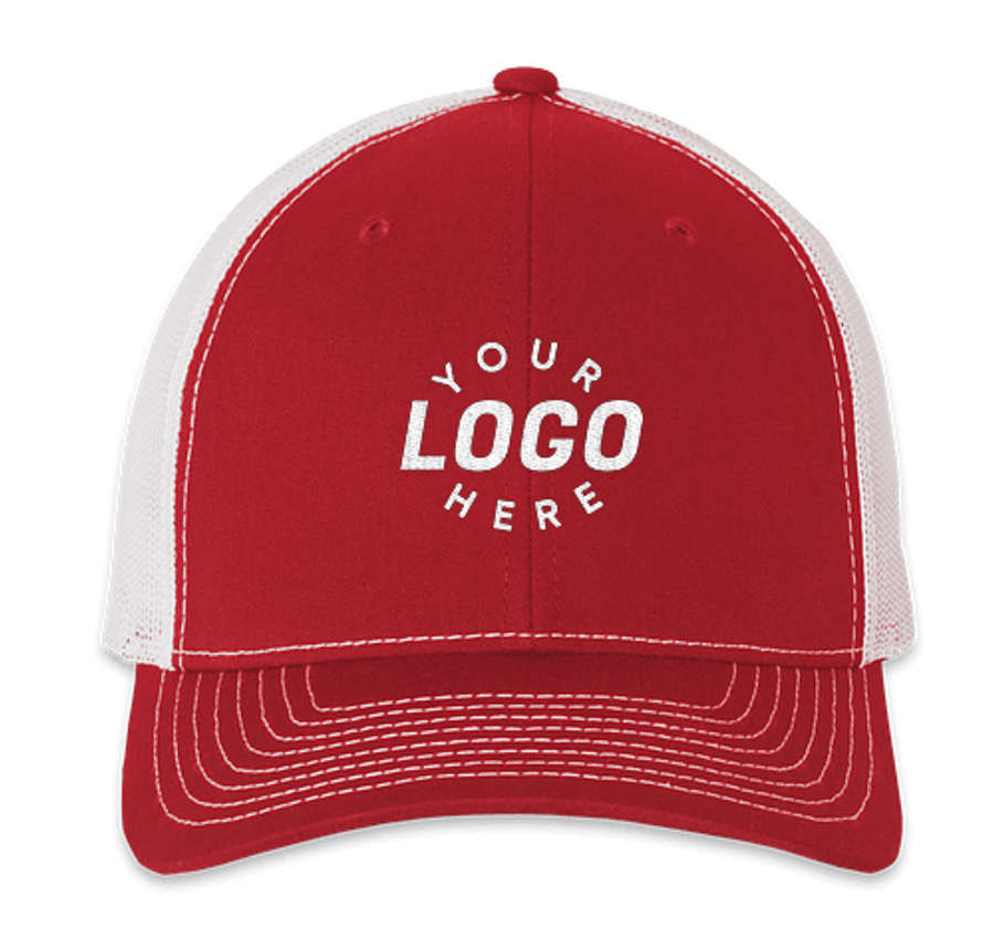 Richardson Snapback Trucker Hat - Embroidered in Red / White