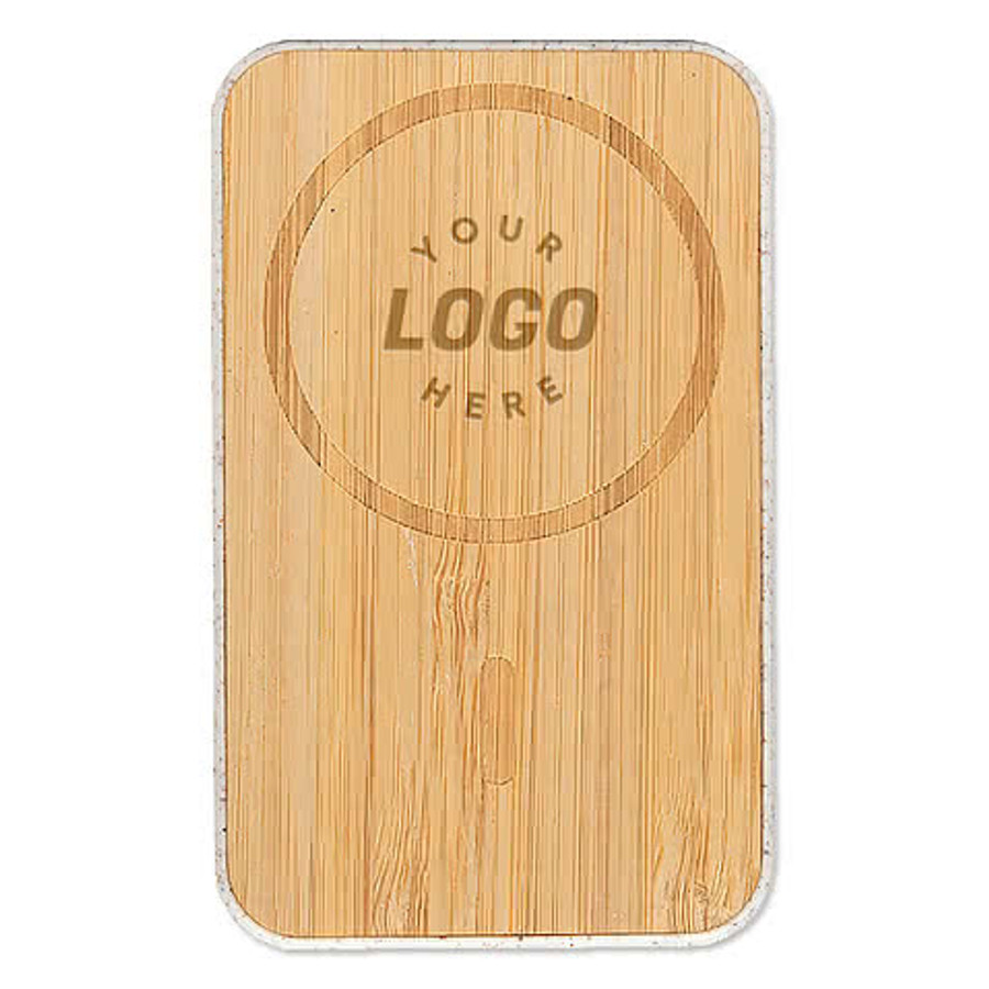 Laser Engraved Mag Max Bamboo 5,000 mAh Portable Power Bank in Natural