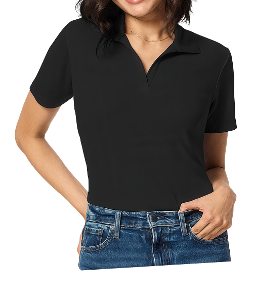 Blue Generation Women's BLU-X-DRI Titan V-Neck Performance Polo - Embroidered in Black