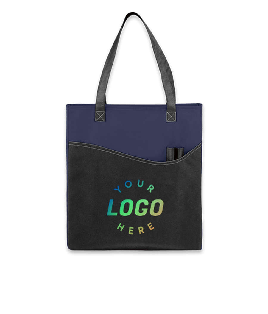 Promotional Non-Woven Pocket Convention Tote Bag in Navy