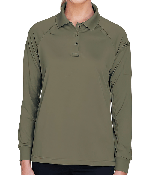 Harriton Women's Advantage Tactical Long Sleeve Performance Polo - Printed in Tactical Green