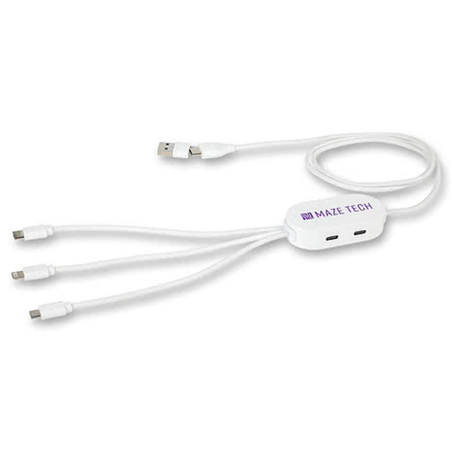 Triumph 3-in-1 Charging Cable with 4-Port USB Hub and Recycled Casing in Black