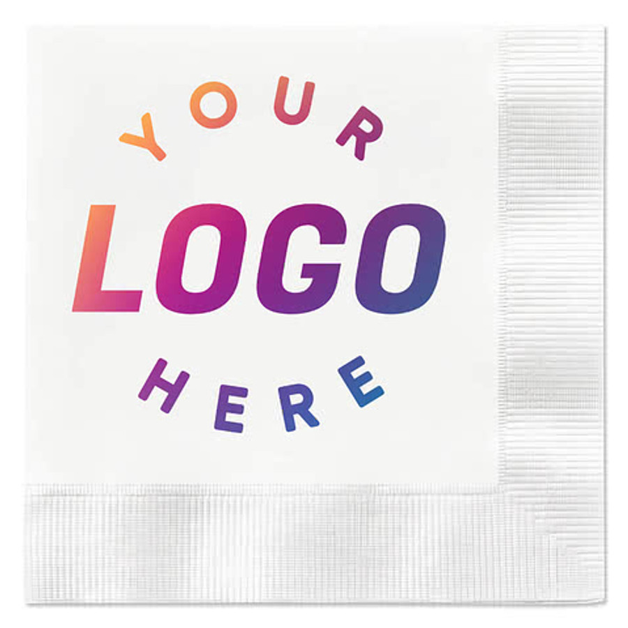 Full Color 3-Ply Premium Coined Edge Beverage Napkin in White