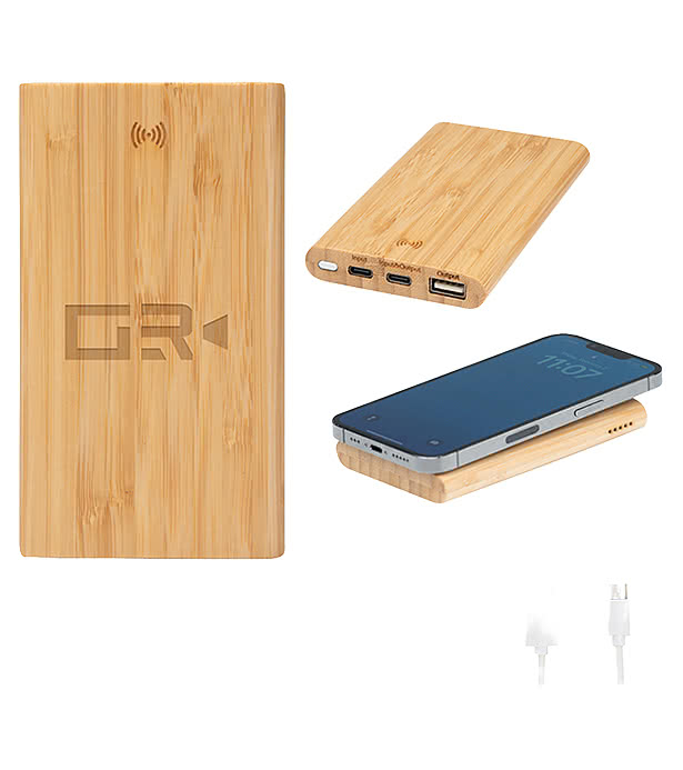 5000 mAh Bamboo Power Bank & 10W Wireless Charger