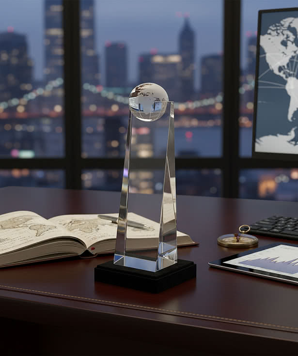 Laser Etched Globe Tower Award