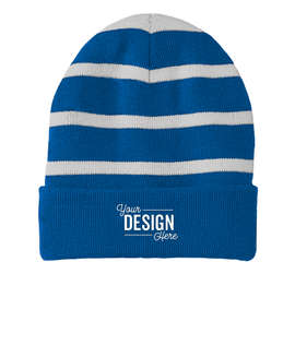 Sport-Tek Fleece Lined Striped Cuff Beanie - Color: Sports Blue / Silver