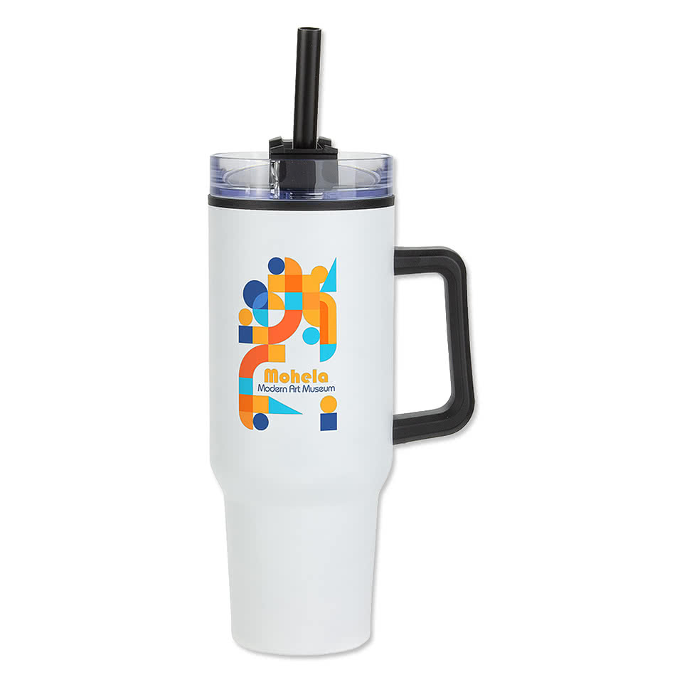 Full Color 40 oz. Outpost Stainless Steel Travel Mug with Straw