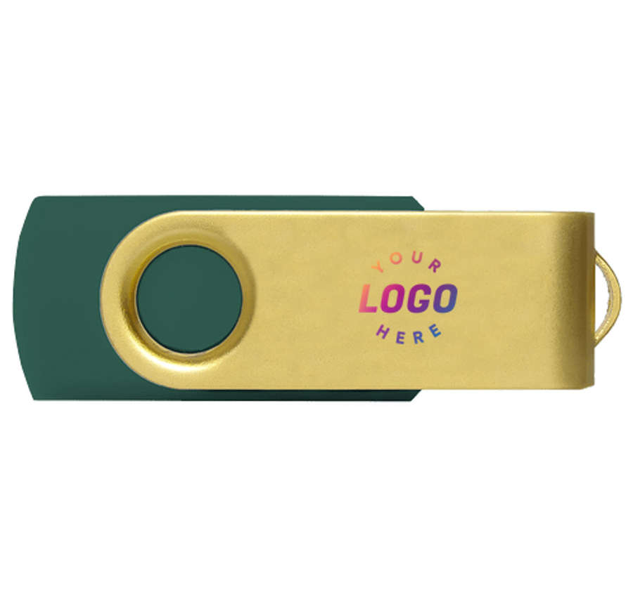 Full Color Gold Matte Swivel USB Flash Drive 4GB in Dark Green