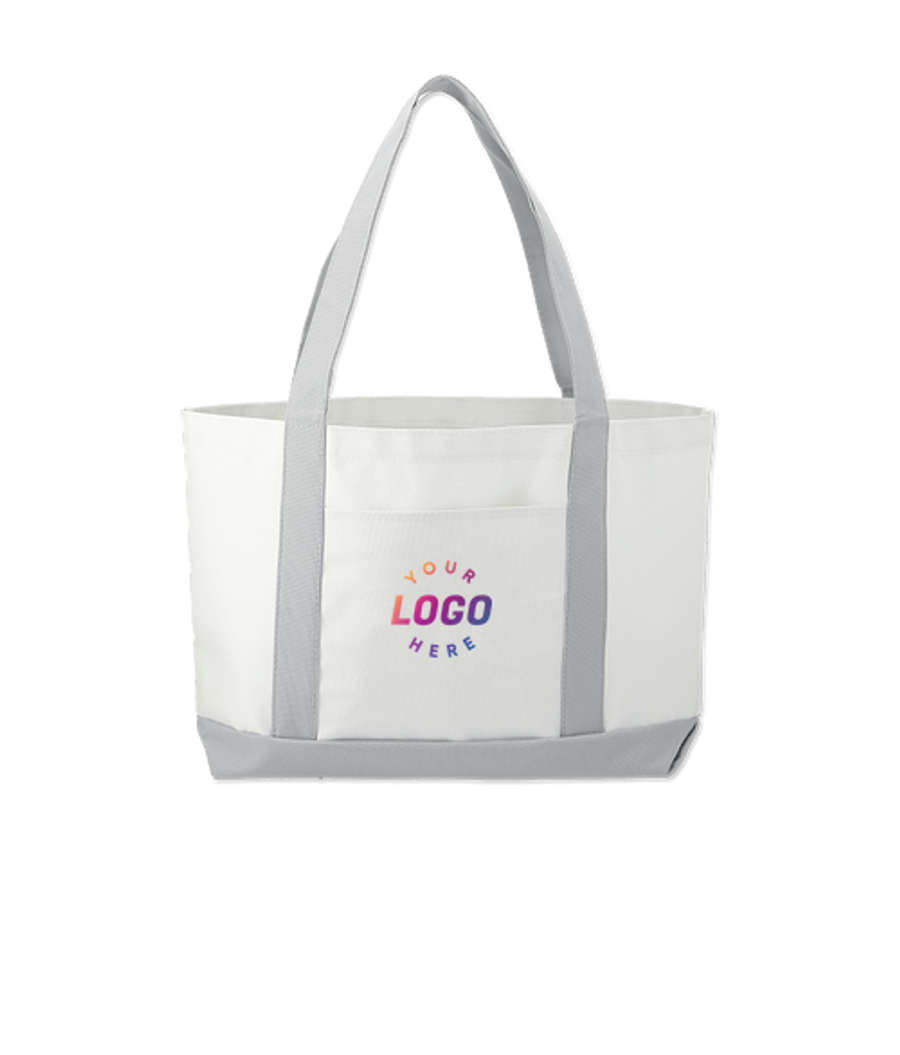 Full Color Large Poly Canvas Tote Bag in White / Gray