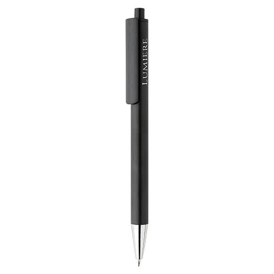 Laser Engraved Amisk Recycled Aluminum Ballpoint Pen (blue ink) in White