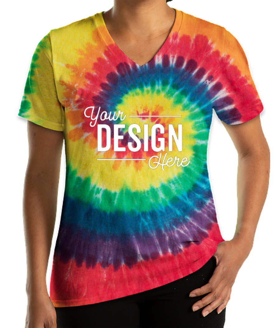 Port & Company Women's Tie-Dye V-Neck T-shirt in Rainbow