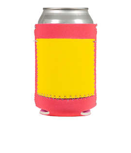 Full Color Neoprene Can Cooler with Pocket - Color: Neon Coral / Bright Yellow / White