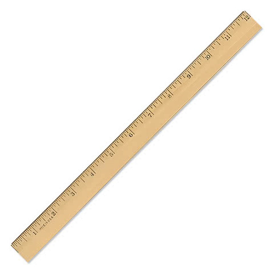 12" Clear Lacquer Beveled Wood English Scale Ruler in Clear