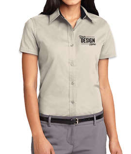 Port Authority Women's Short Sleeve Easy Care Shirt - Color: Light Stone/Classic Navy