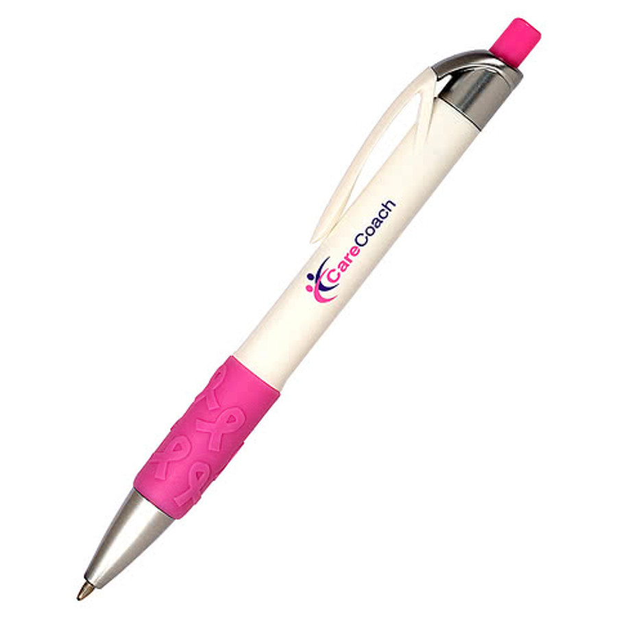 Breast Cancer Awareness Ribbon Recycled Ballpoint Pen (black ink) in PINK