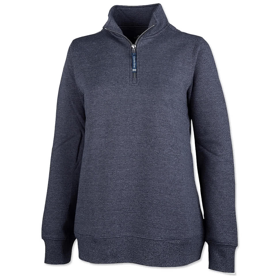 Charles River Women's Crosswind Quarter Zip Sweatshirt - Faux Leather Patch