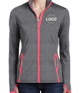 Sport-Tek Women's Sport-Wick Stretch Full Zip Jacket - Color: Charcoal Grey Heather / Hot Coral