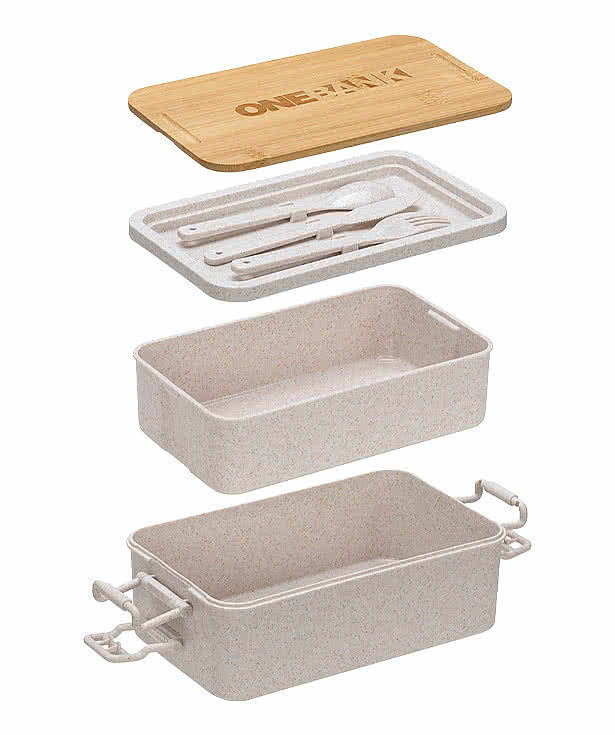 Chuckwagon Stackable Lunch Box With Bamboo Lid & Utensils