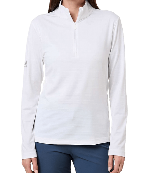 Adidas Women's Textured Stripe Recycled Performance Quarter-Zip Pullover in White