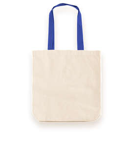 Midweight Contrast Handles Cotton Canvas Tote Bag - Color: Natural / Royal