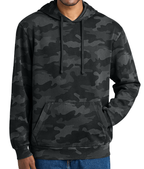District Wash Camo Recycled Fleece Pullover Hoodie in Black