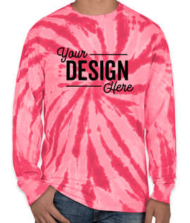 Port & Company Tie-Dye Long Sleeve T-shirt - Color: Pink