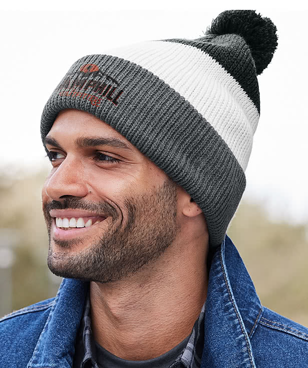 Port Authority Cozy Striped Pom Pom Beanie
