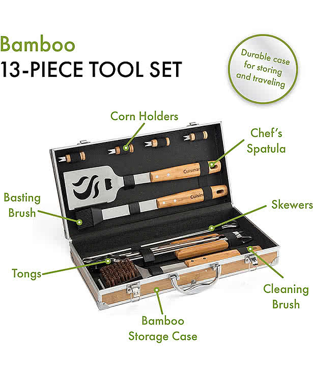 Cuisinart Outdoors Bamboo 13-Piece Grill Tool Set
