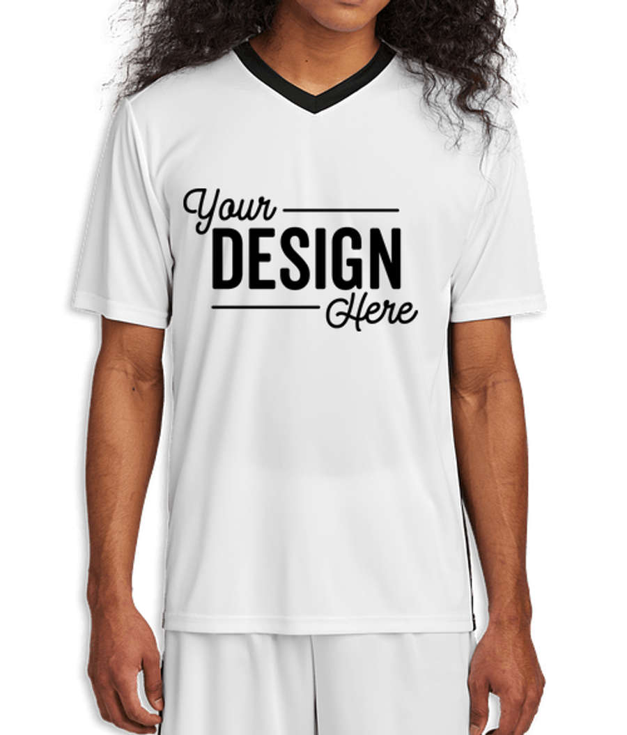 Sport-Tek Competitor United V-Neck Performance Jersey in White / Black
