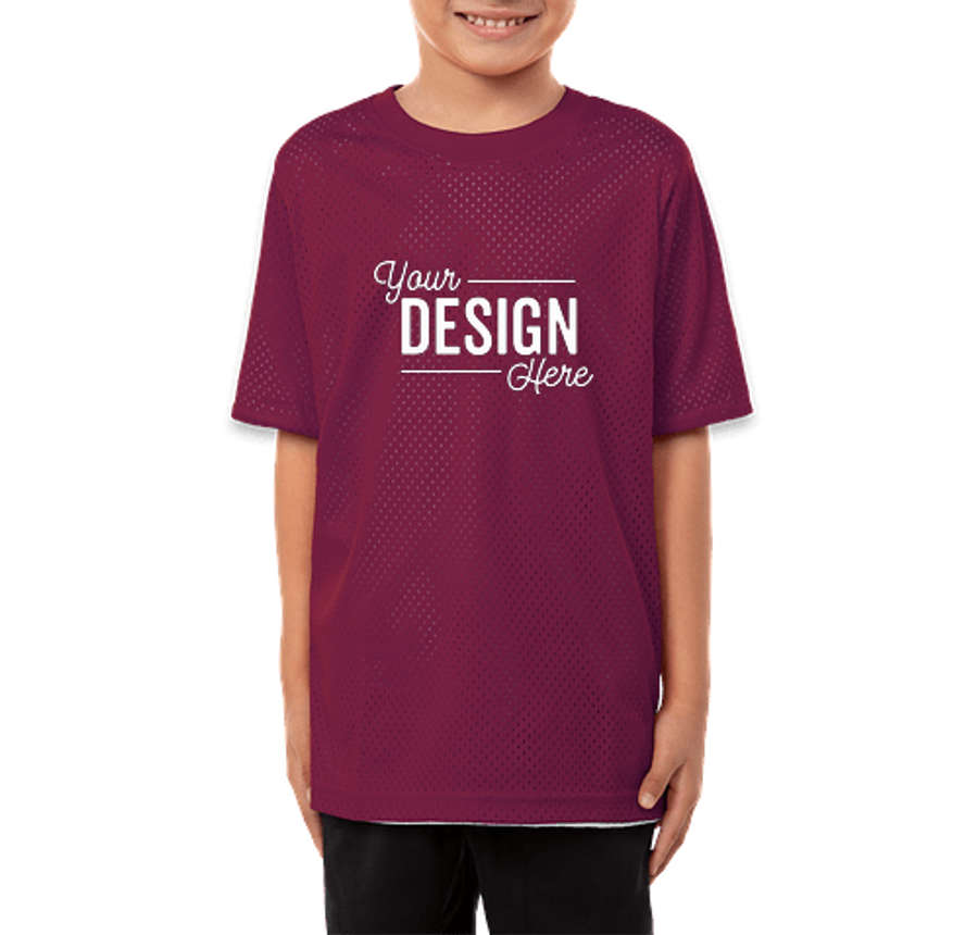Augusta Youth Short Sleeve Mesh Reversible Jersey in Maroon / White