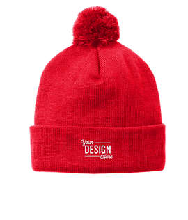 Sport-Tek Solid Pom Pom Beanie - Color: True Red