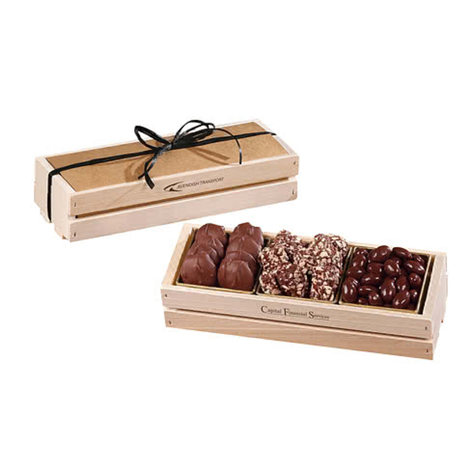 Laser Engraved Maple Ridge Farms Chocolate Favorites in Wooden Crate in Wood
