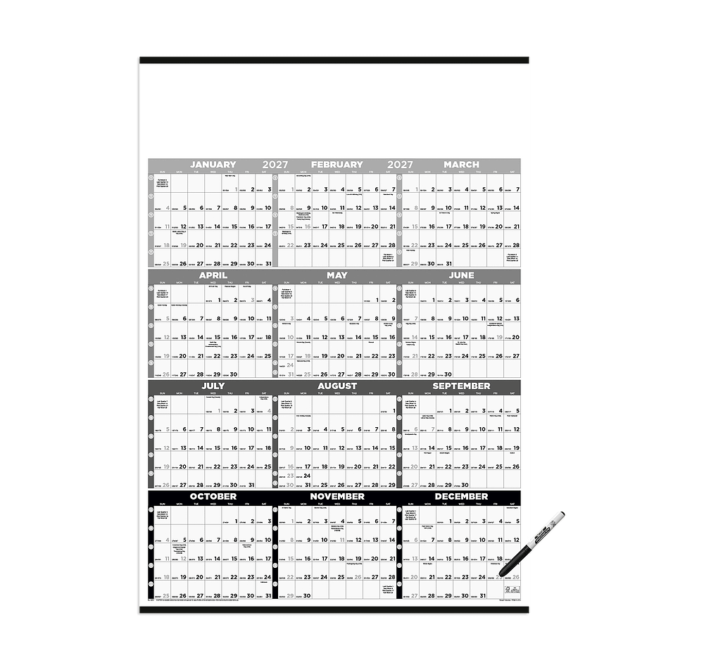 Full Color Black & White Time Management Span-A-Year Laminated Calendar-default